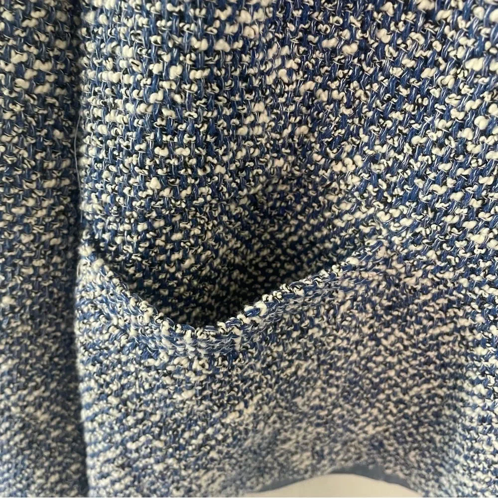 Talbots Open Front Waterfall Blazer Jacket Blue Tweed Boucle Cotton Size Large - Picture 10 of 15